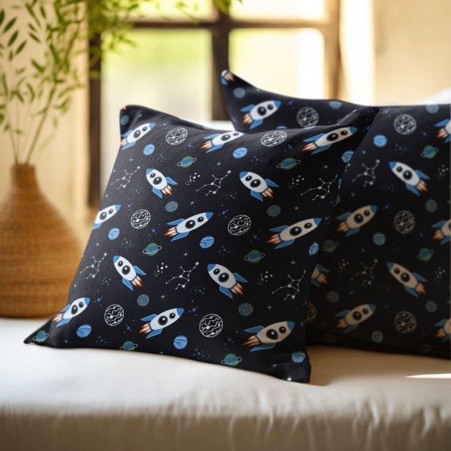 Rocketship Pattern Throw Pillow (Creator Uploaded)