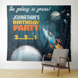 Rocketship Space Adventure Birthday Backdrop