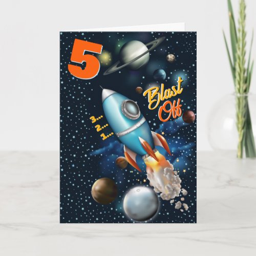 Rocketship Space Adventure Birthday Card