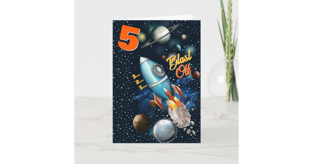 Rocketship Space Adventure Birthday Card | Zazzle