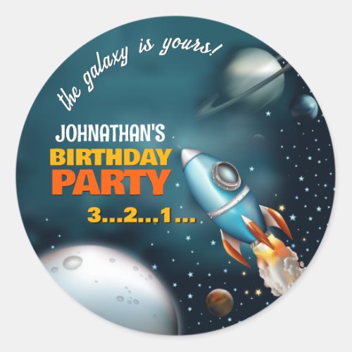 Rocketship Space Adventure Birthday Classic Round Sticker