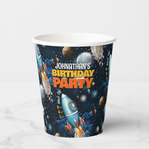 Rocketship Space Adventure Birthday Paper Cups