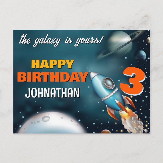 Rocketship Space Adventure Birthday Postcard (Front)