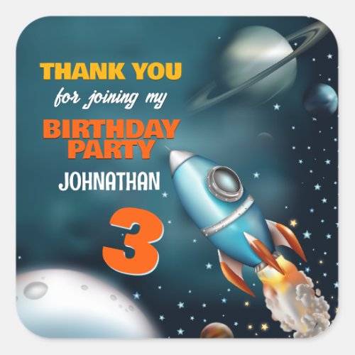 Rocketship Space Adventure Birthday Square Sticker