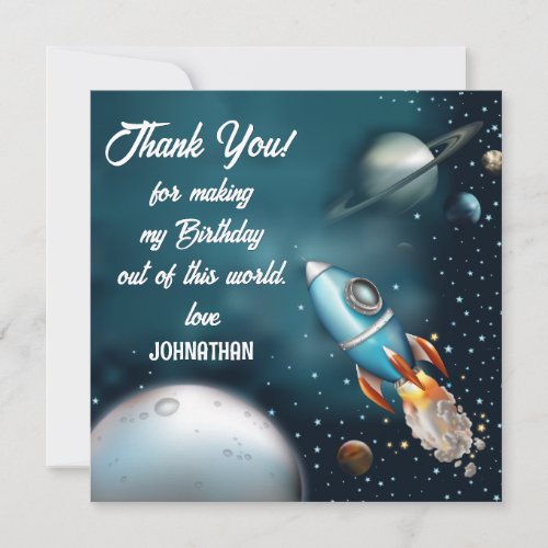 Rocketship Space Adventure Birthday Thank You Card
