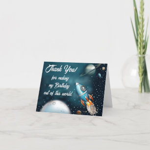 Rocketship Space Adventure Birthday Thank You Card