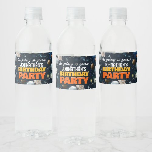 Rocketship Space Adventure Birthday Water Bottle Label