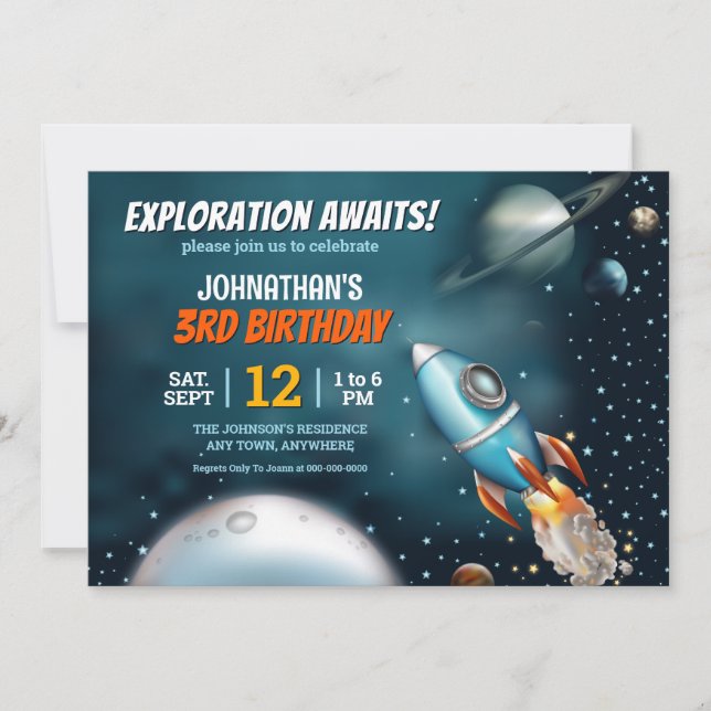Rocketship Space Adventure Boy Birthday Invitation (Front)