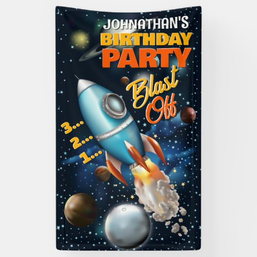 Rocketship Space Adventure Kids Birthday Banner