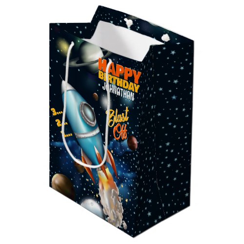 Rocketship Space Adventure Kids Birthday Medium Gift Bag