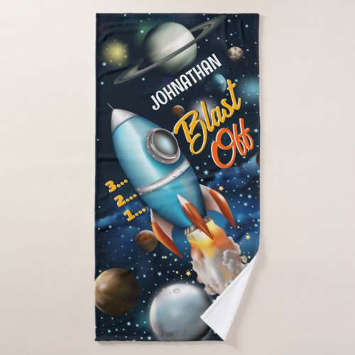 Rocketship Space Adventure Personalize Bath Towel Set