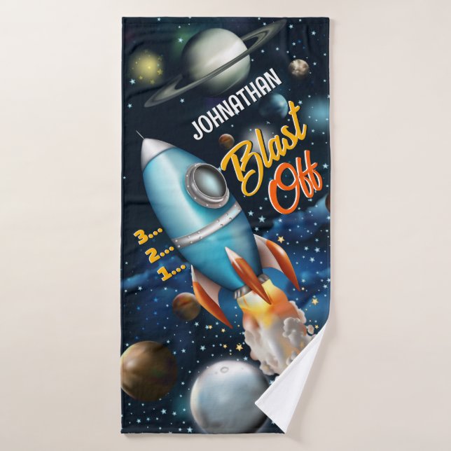 Rocketship Space Adventure Personalize Bath Towel Set (Bath Towel)