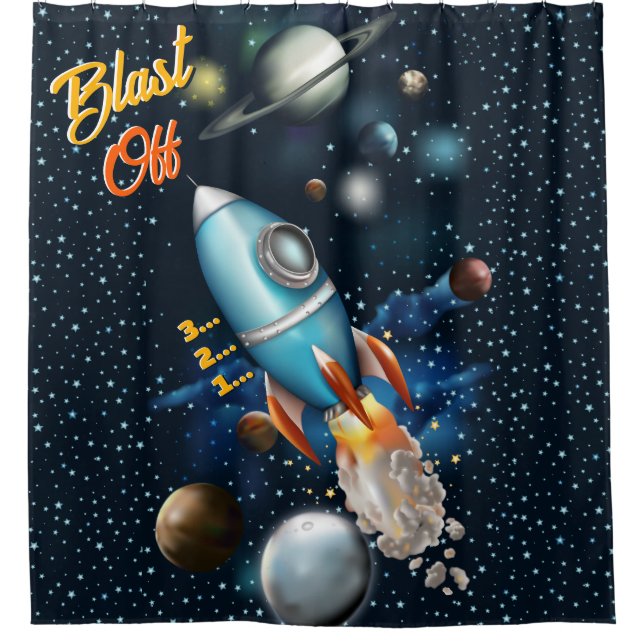 Rocketship Space Adventure Shower Curtain (Front)