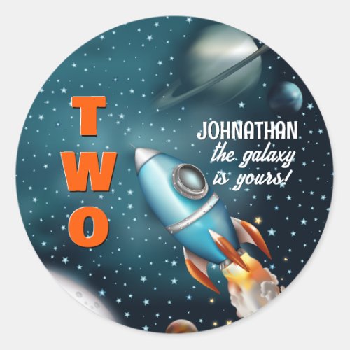 Rocketship Space Birthday Classic Round Sticker