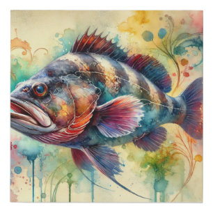 Rockfish Painting 070824AREF118 - Watercolor Faux Canvas Print