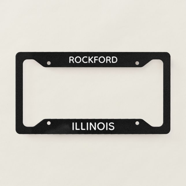 Rockford Illinois Black  License Plate Frame (Front)
