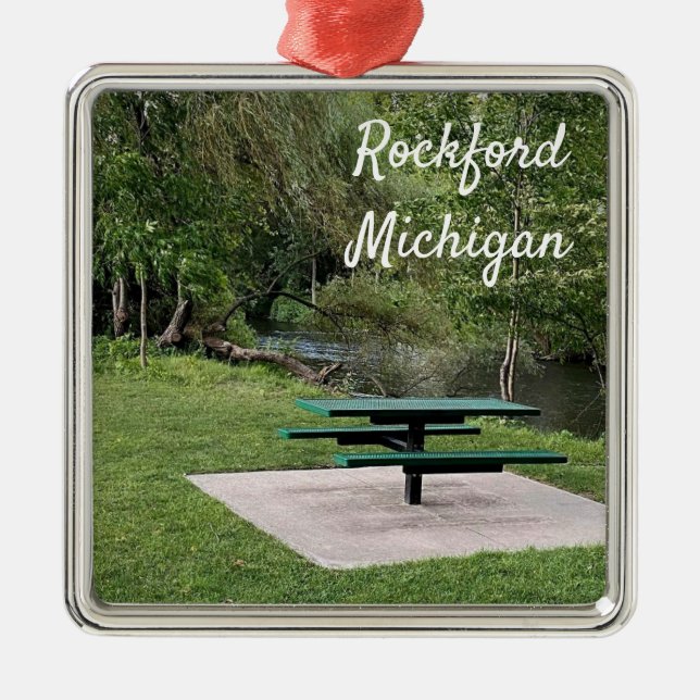 Rockford Michigan White Pine Walking Trail Metal Ornament (Front)
