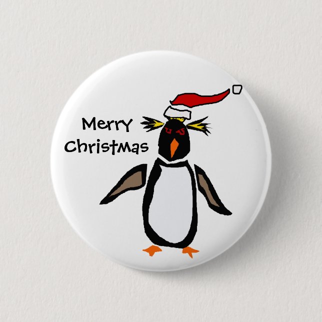 Rockhopper Penguin Christmas Art Button (Front)