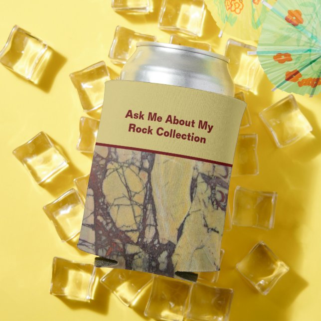 Rockhound Humor Yellow Red Stone Geology Mineral Can Cooler (In Situ Summer)