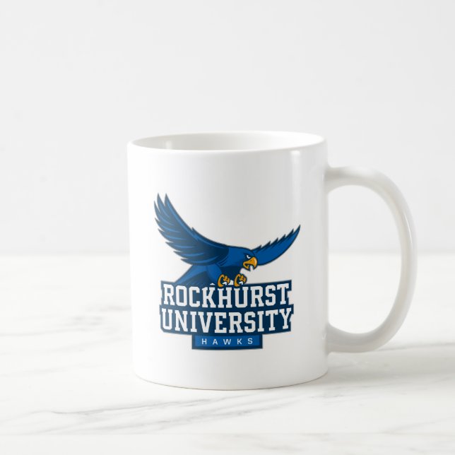 Rockhurst University Flying Hawk Mascot Wordmark Coffee Mug (Right)
