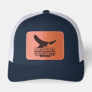 Rockhurst University Flying Hawk Mascot Wordmark Leather Patch Hat