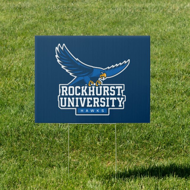Rockhurst University Flying Hawk Mascot Wordmark Sign (Insitu)