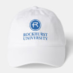 Rockhurst University Horizontal Wordmark Circle Hat<br><div class="desc">Showcase your connection to Kansas City's Jesuit University with this distinguished and official Rockhurst University design! The artwork features the sophisticated "R" monogram enclosed within a classic circular border on the left, perfectly balanced by the university's name in elegant, bold blue serif typography. This refined layout embodies the academic excellence...</div>