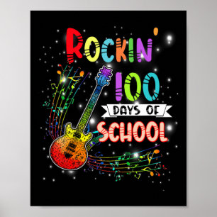 Rockin' 100 Days Of School Guitar Student Music Te Poster