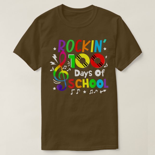 Rockin 100 Days Of School Music Note Teachers & St T-Shirt (Design Front)