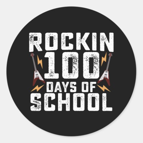 Rockin 100 Days of School Rock Guitar Vintage Classic Round Sticker