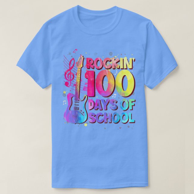 Rockin' 100 Days Of School Shirt Guitar Music Teac (Design Front)