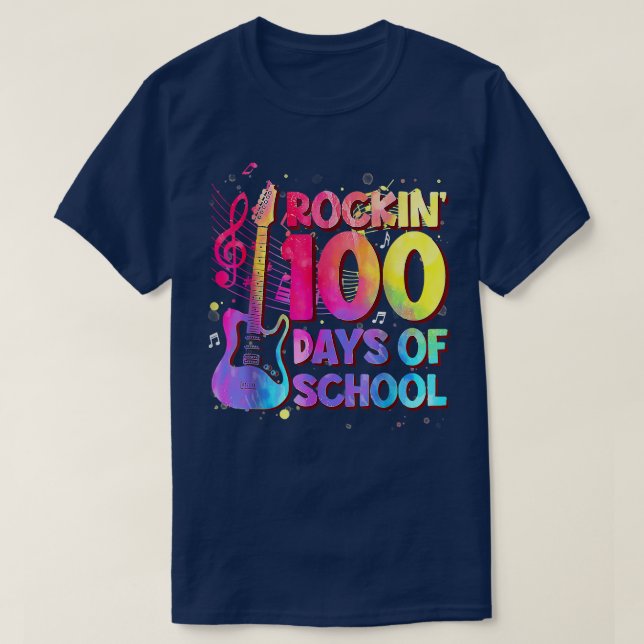 Rockin' 100 Days Of School Shirt Guitar Music Teac (Design Front)