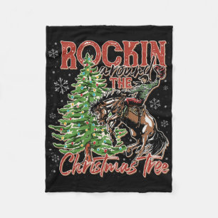 Rockin' Around The Christmas Cowboy Tree Santa Rid Fleece Blanket