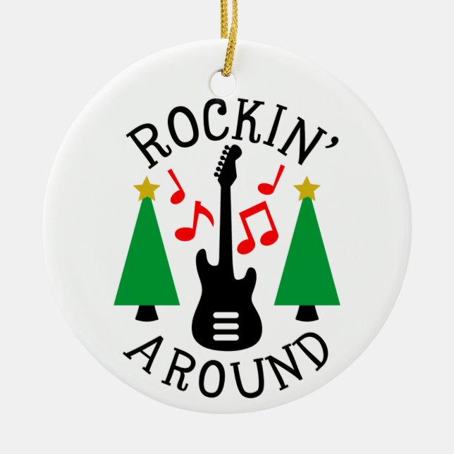 Rockin' Around the Christmas Tree Ceramic Ornament (Front)