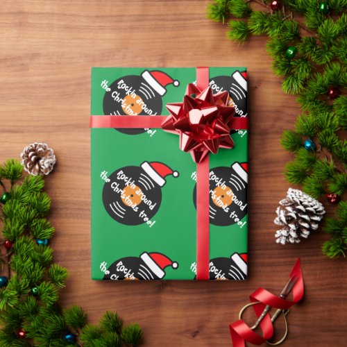 Rockin around the Christmas tree fun vinyl record Wrapping Paper