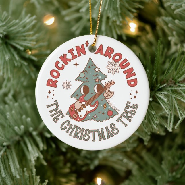 Rockin Around the Christmas Tree © GraphicLoveShop Ceramic Ornament (Tree)