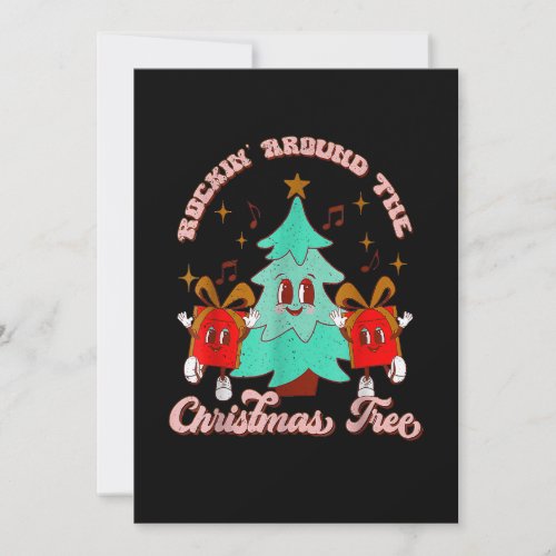 Rockin Around The Christmas Tree Groovy Funny Fami Holiday Card