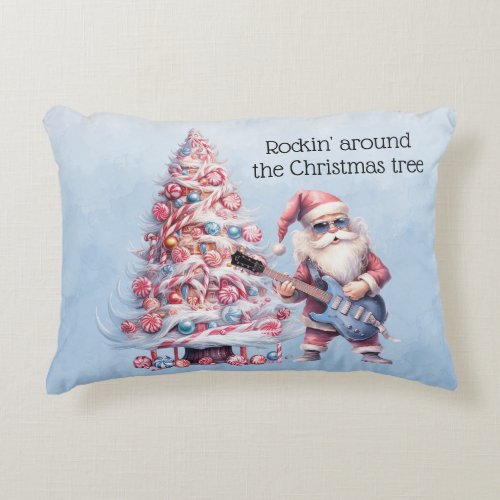 Rockin Around the Christmas Tree Santa Guitar  Accent Pillow