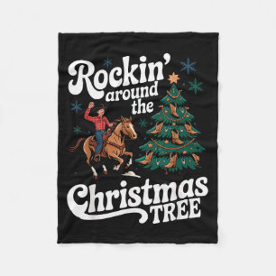 Rockin’ Around The Cowboy Christmas Tree Western X Fleece Blanket