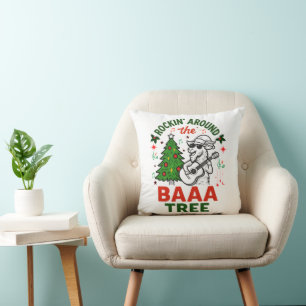 Rockin' around the tree with a cool Christmas goat Throw Pillow
