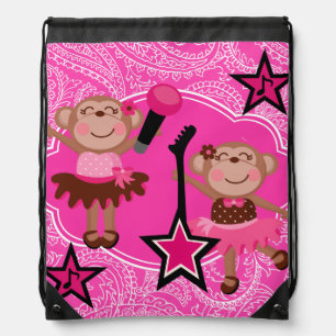 Rockin' Ballerina Monkeys Drawstring Backpack Bag