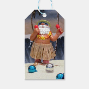 Rockin' Beach Party Santa Christmas Gift Tag