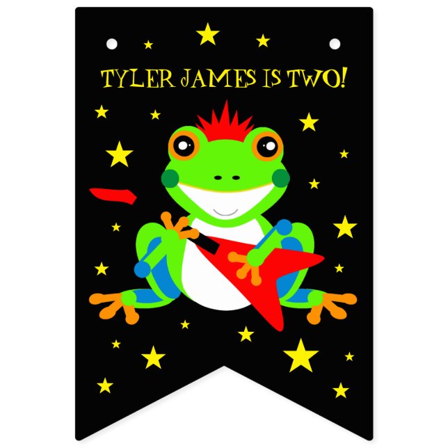 Rockin' Birthday Tree Frog with Red Guitar Bunting Flags (First Flag)