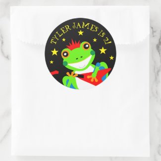 Rockin' Birthday Tree Frog with Red Guitar Classic Round Sticker
