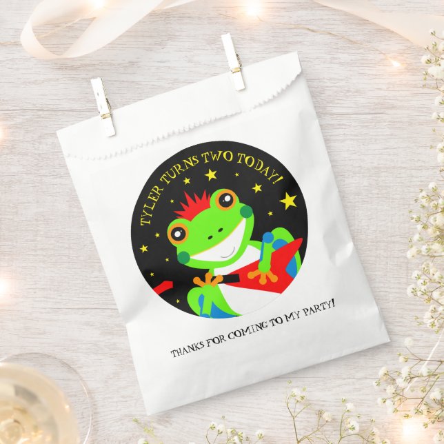 Rockin' Birthday Tree Frog with Red Guitar Favor Bag (Clipped)