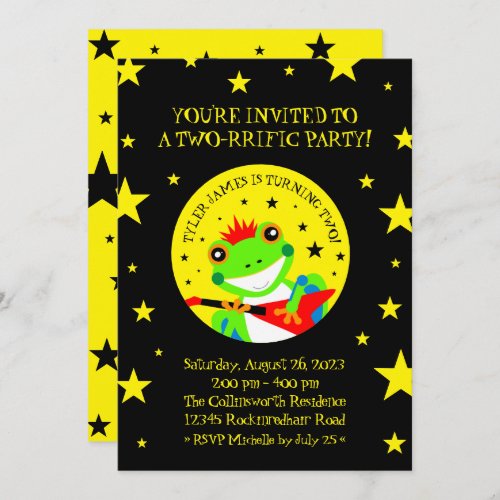 Rockin Birthday Tree Frog with Red Guitar Invitation