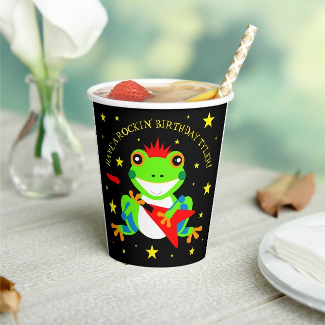 Rockin' Birthday Tree Frog with Red Guitar Paper Cups (Insitu)