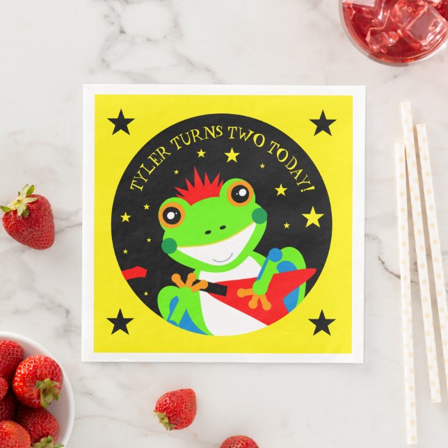 Rockin' Birthday Tree Frog with Red Guitar Paper Dinner Napkins (Insitu)