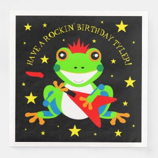 Rockin' Birthday Tree Frog with Red Guitar Paper Dinner Napkins