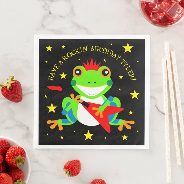 Rockin' Birthday Tree Frog with Red Guitar Paper Dinner Napkins (Insitu)